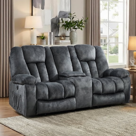 Ebello Power Lift Recliner Loveseat, Electric 2-Seater Reclining Sofa with Storage Console, Hidden Cup Holders, USB & Type-C for Living Room, Greenish Gray