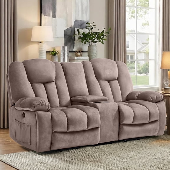Ebello Power Lift Recliner Loveseat, Electric 2-Seater Sofa with Storage Console, USB Ports and Cup Holders for Living Room, Light Brown