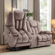 Ebello Power Lift Recliner Loveseat, Electric 2-Seater Sofa with Storage Console, USB Ports and Cup Holders for Living Room, Light Brown