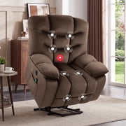 Ebello 43" Oversized Power Lift Recliner, Overstuffed Electric Lifting Reclining Chair with Massage & Heat, Side Pockets and USB Port for Living Room, Dark Brown