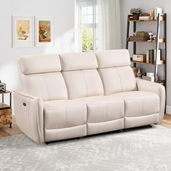 Ebello Power Reclining Sofa, 3-Seater PU Leather Electric Recliner Couch with USB & Type-C Charging Ports for Living Room, Home Theater, Beige