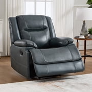 Ebello Premium Genuine Leather Manual Reclining Chair, Overstuffed Recliner Chair with Padded Backrest, Oversized Heavy Duty Recliner for Living Room, Blue