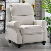Ebello Push Back Recliner Chair, Soft Cushion White Seat Elizabeth Fabric Recliner, Relaxing