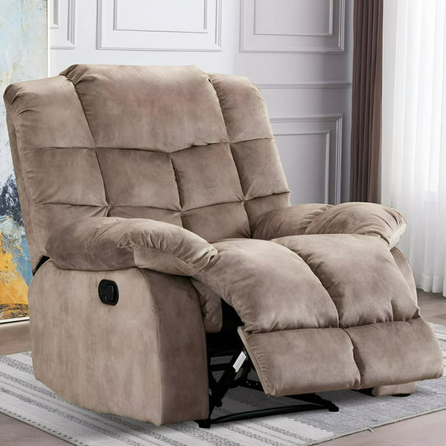 Ebello Recliners Single Recliner Breathable Fabric Reclining Chair Manual Sofas (Apricot)
