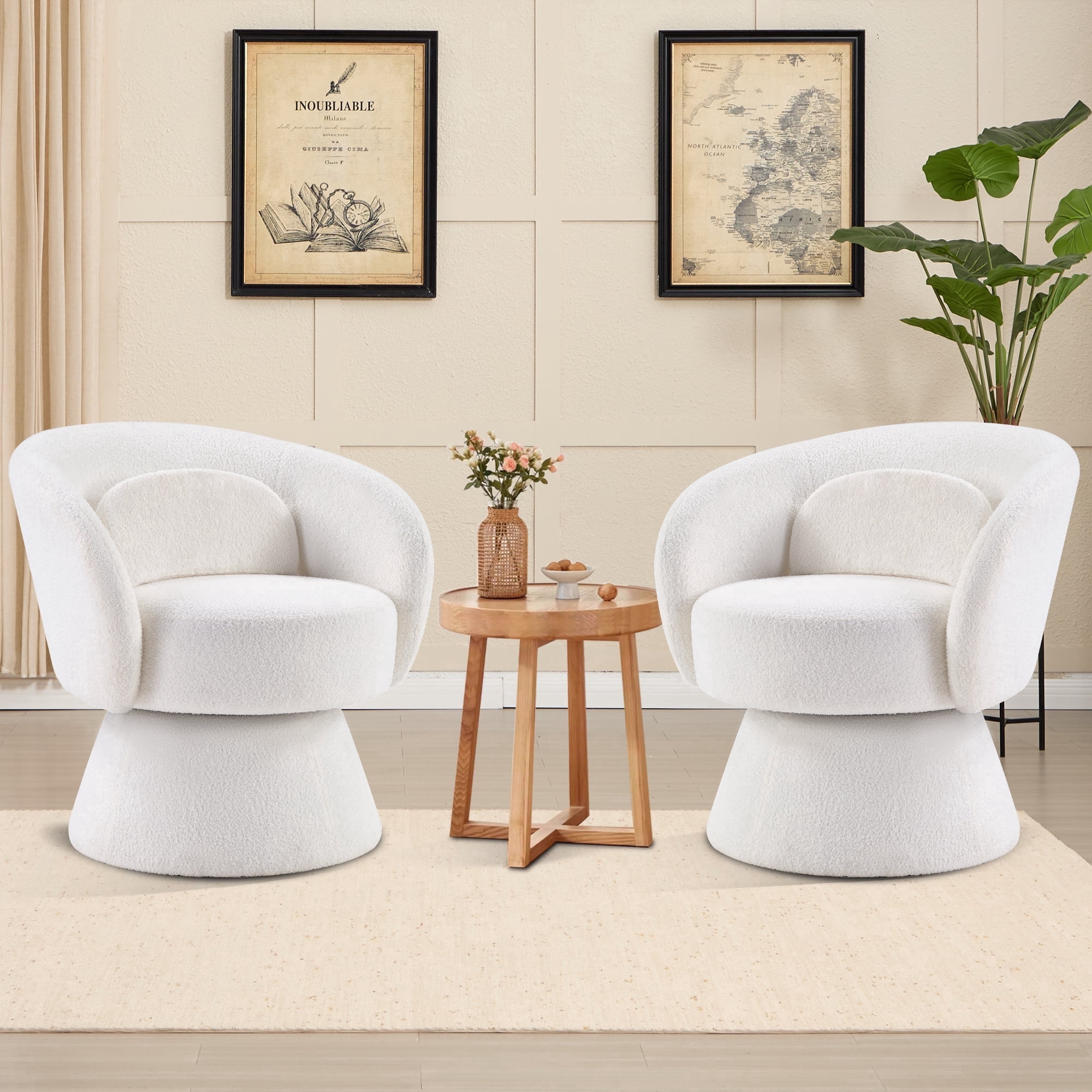 Ebello Swivel Accent Chair, 360° Modern Barrel Rotating Short Plush ...