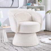 Ebello Swivel Accent Chair, 360  Modern Barrel Rotating Sherpa Fabric Armchair with Removable Padding for Living Room, Bedroom Beige