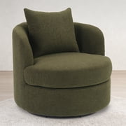 Ebello Swivel Accent Chair, 360° Round Swivel Barrel Chair  with Pillow, Widened Upholstered, Lamb Wool Fabric Detachable Cushion for Living Room, Green