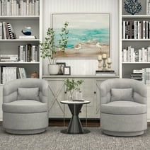 Ebello Swivel Accent Chair Set of 2, Round Sherpa Aceent Chair in Fabric, Light Gray