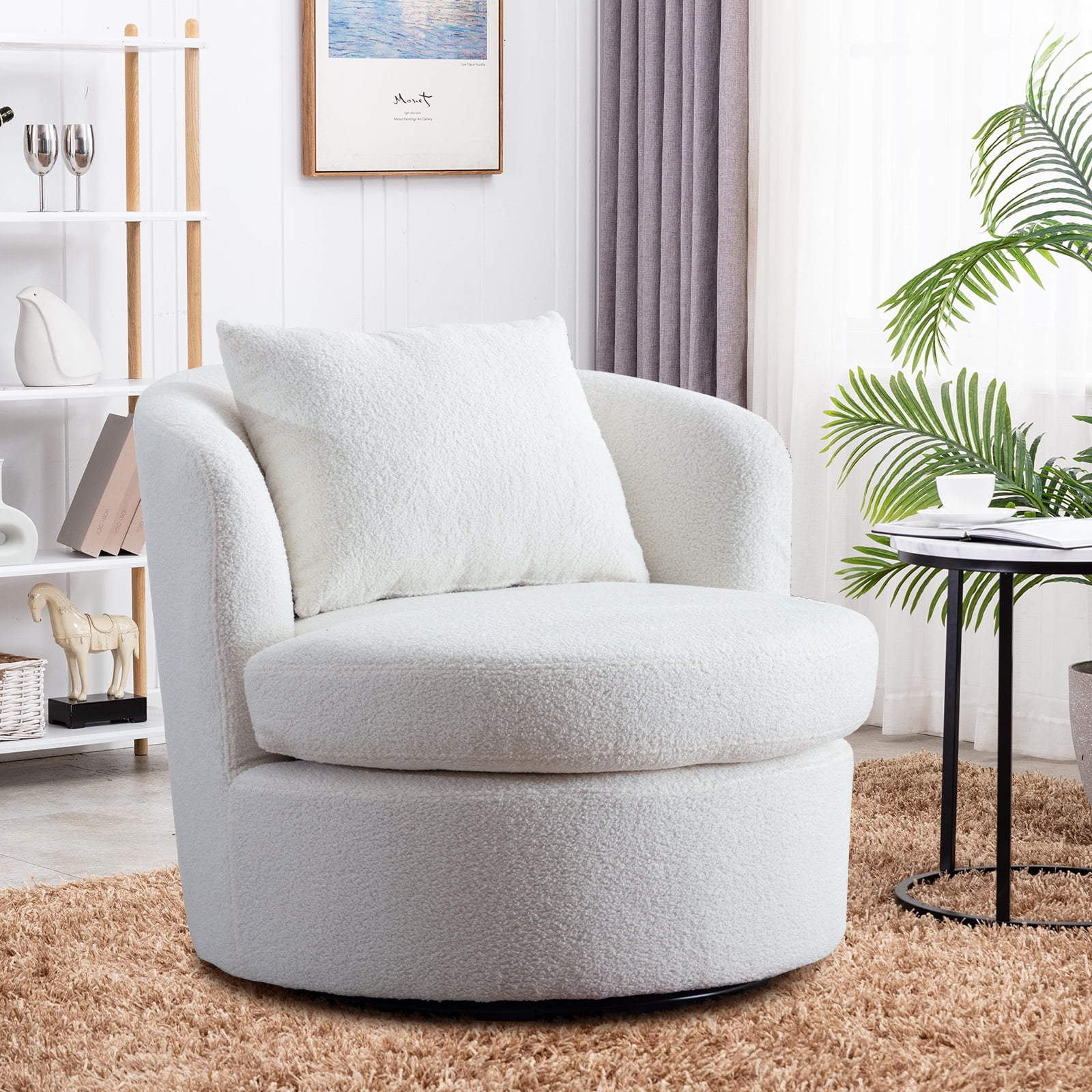 Ebello Swivel Accent Chair with Lamb Wool Fabric for Adult, Plump ...