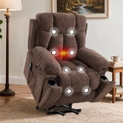 Ebello Wide Extra Large Microfiber Electric Heated Massage Lift Recliner Living Room Chair with 2 Cup Holders & USB, Dark Brown