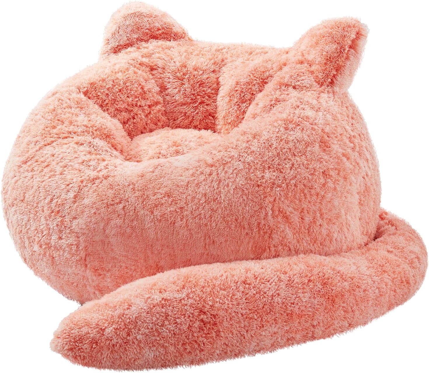 Ebenchico 3.6ft Cat Shaped Bean Bag Chair for Adults Teens Kids, Giant Faux Fur Plush Beanbag Chairs with Filler, Orange