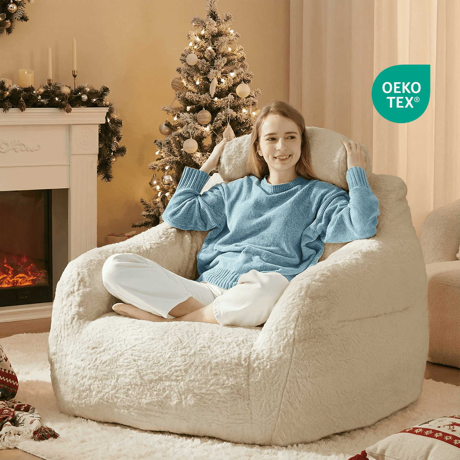 Ebenchico 3.8ft Oversized Bean Bag Chair for Adults Teens Kids, Beanbag Chairs with Pillow, Reading Gaming Relaxing Chair, Apricot