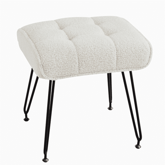 Ebenchico Backless Vanity Stool Faux Plush Upholstered Small Bench 4 Metal Legs with Adjustable Anti-Slip Feet for Makeup Bedroom Entryway, Cream White