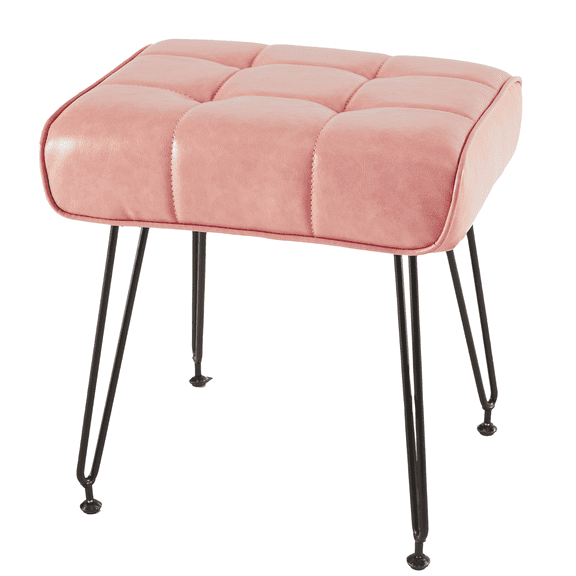 Ebenchico Faux Leather Upholstered Vanity Stool with 4 Metal Legs PU Footstools for Makeup Bedroom Entryway, Pink