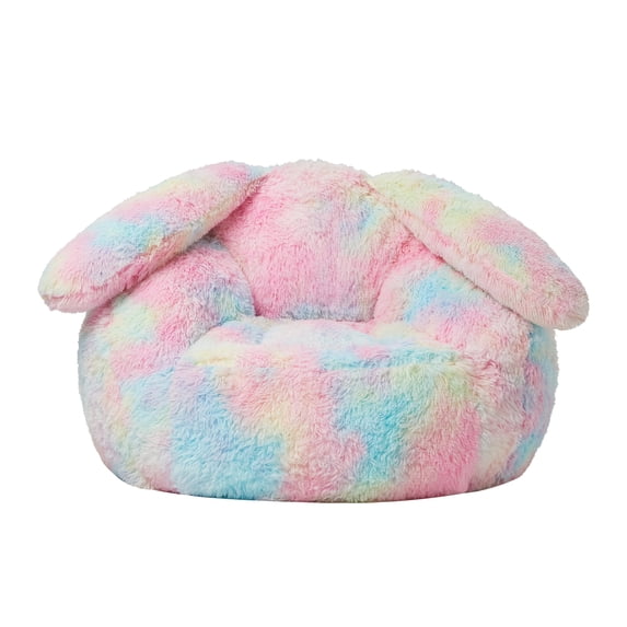 Ebenchico Rabbit Shaped Bean Bag Chair for Adults Teens Kids, Faux Fur Beanbag Chairs Comfy Furry Floor Chair with Filler, Rainbow-color