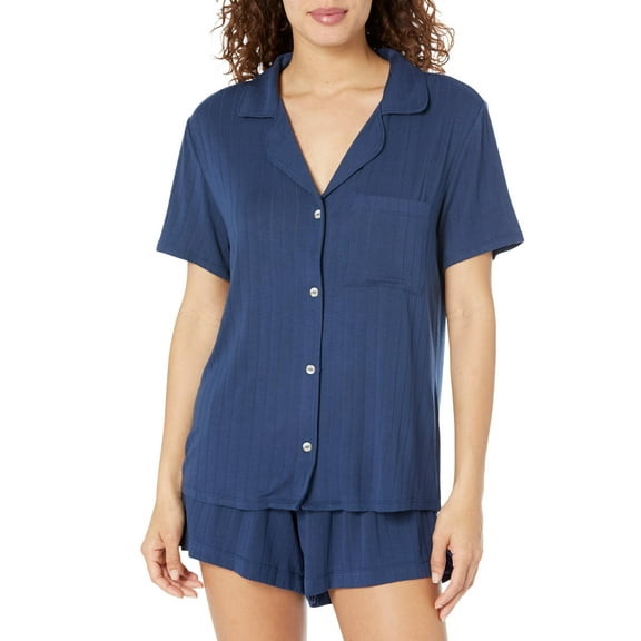 Eberjey Women Gisele Ribbed Shorts Pajama Set Navy Size XLarge