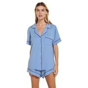 Eberjey Gisele - The Relaxed Short Pajama Set (Womens, Vista Blue/Java, LG)