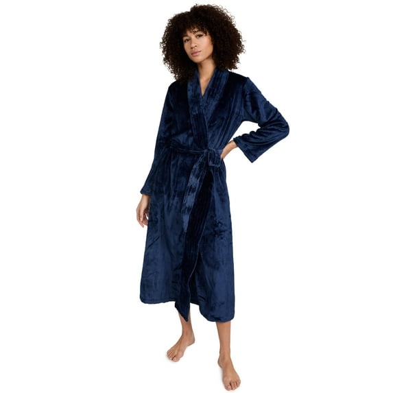 Eberjey Women's Chalet The Plush Robe, Navy, Blue, S