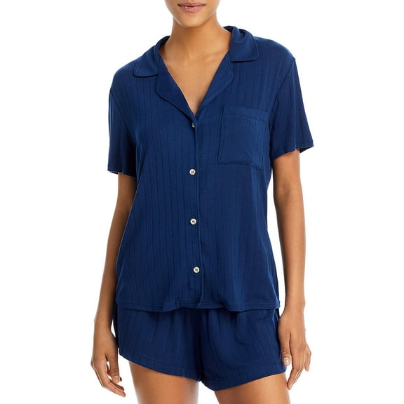 Eberjey Women Gisele Ribbed Shorts Pajama Set Navy Size Large