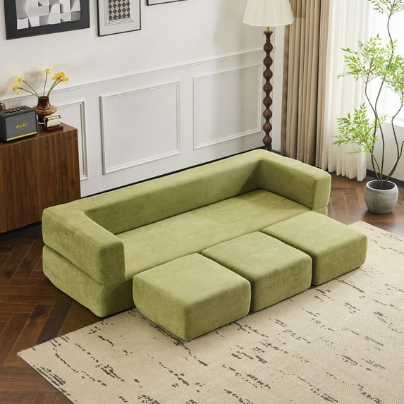 Ebern Designs Convertible Sectional Sofa with 3 Footrests - High ...