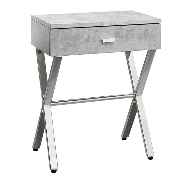 Monarch Specialties Accent Table, Side, End, Nightstand, Lamp, Storage Drawer, Living Room, Bedroom, Metal, Laminate, Chrome, Contemporary, Modern-Finish:Gray Cement