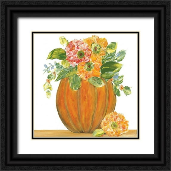 Ebert, Roey 26x26 Black Ornate Wood Framed with Double Matting Museum Art Print Titled - Pumpkin Full of Mums