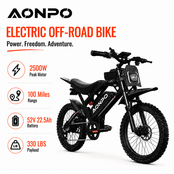 Electric Dirt Bike for Outdoor Sports,52V 22.5Ah Battery & 28 MPH & 750W Motor (Peak 2500W) Electric Off-Road Bike,up to 100 Miles