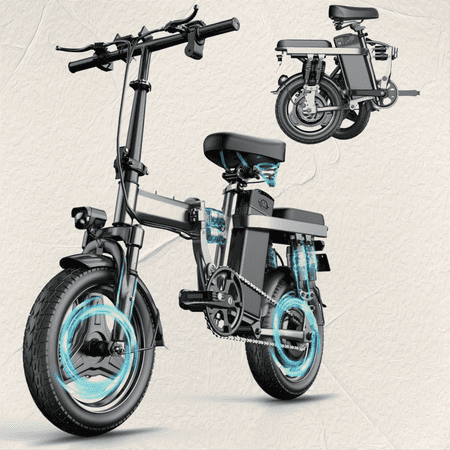 Ebikes For Adults, 400W Motor 20MPH Max Speed, 14" Tire, 48V 15AH Battery For Electric Bike, Multi-Shock Absorption, City Commuter, Foldable Adult Electric Bicycles
