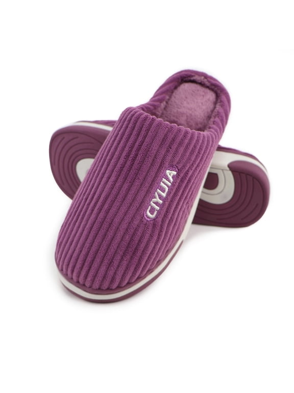 House Slippers for Women and Men Scuff Memory Foam Slip on Womens Fuzzy Slippers, Comfy Indoor / Outdoor House Shoes