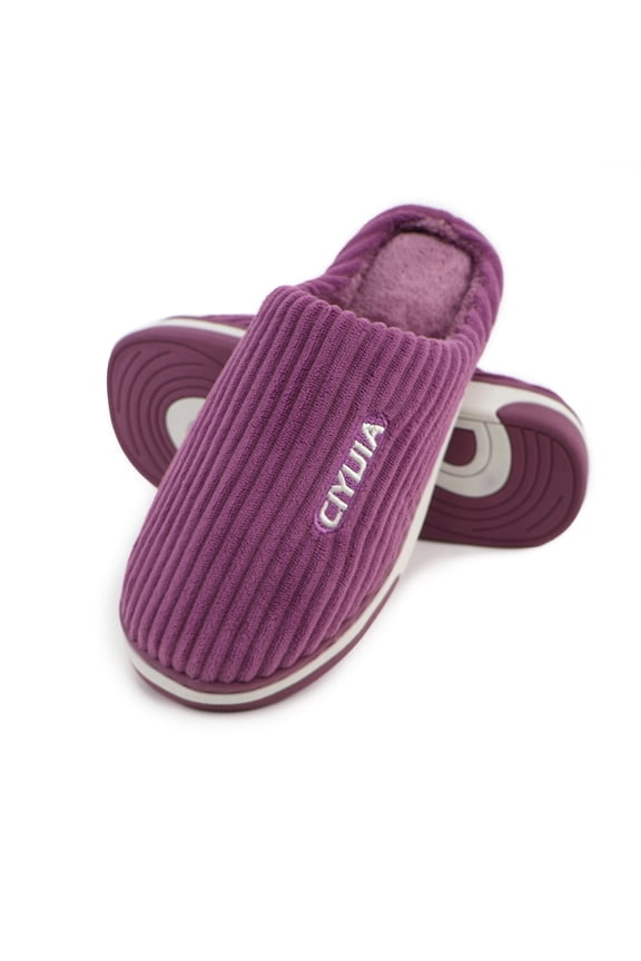 House Slippers for Women and Men Scuff Memory Foam Slip on Womens Fuzzy Slippers, Comfy Indoor / Outdoor House Shoes