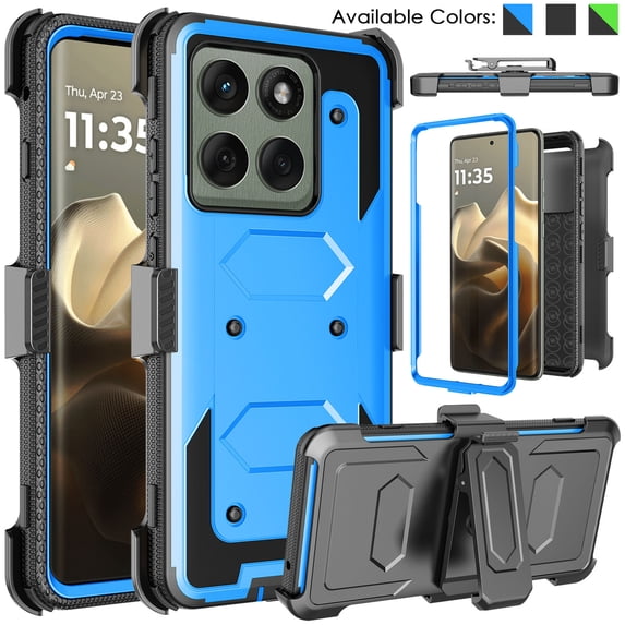 Ebizware for Motorola Edge 2025 Case with Holster Belt Clip, Military Grade Drop Protection Heavy Duty Shockproof Protective Rugged Cell Phone Case Kickstand Cover for Motorola Edge 2025 - Blue