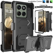 Ebizware for Motorola Edge 2025 Case with Holster Belt Clip, Military Grade Drop Protection Heavy Duty Shockproof Protective Rugged Cell Phone Case Kickstand Cover for Motorola Edge 2025 - Black