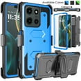 thumbnail image 1 of Ebizware Motorola Moto G 5G 2025 Case with [Built-in Screen Protector] and Holster Belt Clip, Military Grade Heavy Duty Protective Defender Kickstand Phone Case Cover for Moto G 5G 2025 - Blue, 1 of 9