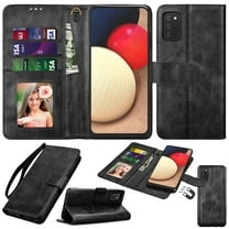 Ebizware Samsung Galaxy A02S Leather Wallet Case with Card Holder for Women Men, Phone case RFID Blocking Flip [Detachable] Kickstand Cover with Strap for Galaxy A02S, Black