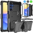 thumbnail image 1 of Ebizware Samsung Galaxy A15 5G Phone Case with [Built-in Screen Protector] and Swivel Holster Belt Clip, Military Grade Heavy Duty Protective Defender Kickstand Cover for Galaxy A15 5G - Black, 1 of 10