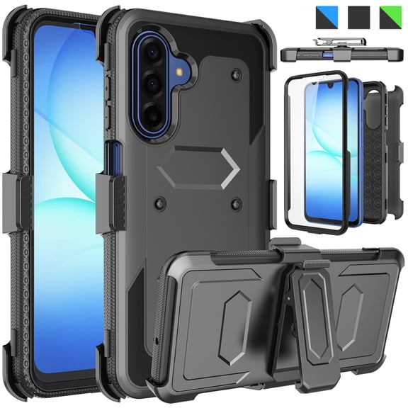 Ebizware Samsung Galaxy A17 5G Case with [Built-in Screen Protector] and Swivel Holster Belt Clip, Military Grade Heavy Duty Protective Defender Kickstand Phone Case Cover for Galaxy A17 5G - Black