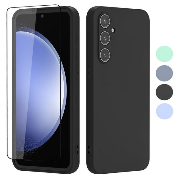 Ebizware for Samsung Galaxy S23 FE 5G Liquid Silicone Phone Case Cover, with Tempered Glass Screen Protector, Shockproof Full Body Protective Case Cover for Galaxy S23 FE 5G (Black)