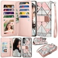 thumbnail image 1 of Ebizware for Samsung Galaxy S23 FE 5G Phone Case, Galaxy S23 FE 5G PU Leather Wallet Case with Credit Card Cash Holder Folio Flip [Detachable] Kickstand Magnetic Cover & Lanyard - Marble Pink, 1 of 8