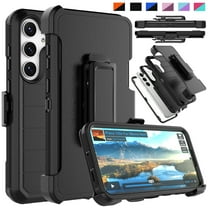 Ebizware for Samsung Galaxy S24 Phone Case, Case with [Built-in Screen Protector] Holster Belt Clip Military Grade Heavy Duty Shockproof Kickstand Cover for Galaxy S24 - Black