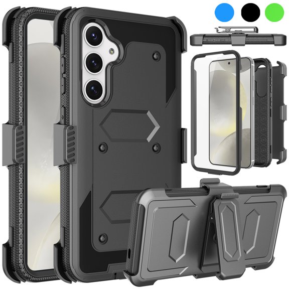 Ebizware Samsung Galaxy S24 Plus Phone Case with [Built-in Screen Protector] and Swivel Holster Belt Clip, Military Grade Heavy Duty Protective Defender Kickstand Cover for Galaxy S24 Plus - Black