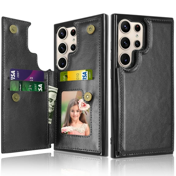 Ebizware for Samsung Galaxy S24 Ultra Phone Case, Magnetic Leather Wallet Case with Credit Card Cash Slots Holder for Women Men Folio Flip Kickstand Cover for Galaxy S24 Ultra [Black]