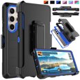 thumbnail image 1 of Ebizware for Samsung Galaxy S24 Ultra Phone Case, Shockproof Case with Holster Belt Clip Military Grade Heavy Duty Full Protection Kickstand Cover for Galaxy S24 Ultra - Black/Blue, 1 of 10