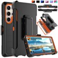 thumbnail image 1 of Ebizware for Samsung Galaxy S24 Ultra Phone Case, Shockproof Case with Holster Belt Clip Military Grade Heavy Duty Full Protection Kickstand Cover for Galaxy S24 Ultra - Black/Orange, 1 of 10
