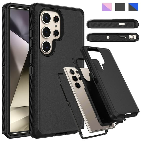 Ebizware Samsung Galaxy S24 Ultra Shockproof Military Grade Dual Layer Protection phone Case, Black