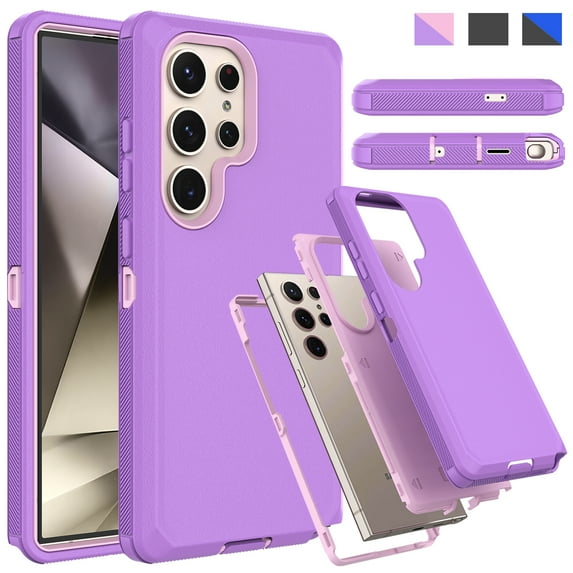 Ebizware for Samsung Galaxy S24 Ultra Phone Case, Shockproof Hybrid Rugged Case Military Grade Heavy Duty Dual Layer Full Protection Cover for Galaxy S24 Ultra - Purple/Pink
