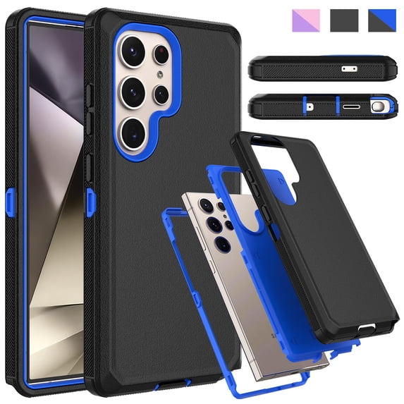 Ebizware Shockproof Rugged Polycarbonate Cell Phone Case for Samsung Galaxy S24 Ultra, Black & Blue