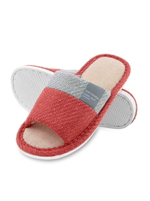 Womens Slippers, Open Toe Memory Foam Scuff Slippers, Cozy Slip On Indoor / Outdoor Bedroom House Shoes
