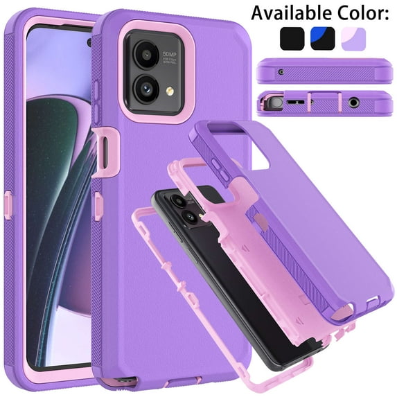 Ebizware for Motorola Moto G Power 5G 2024 Phone Case, Shockproof Dual Layer Rugged, Purple/Pink