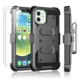 thumbnail image 1 of Ebizware for iPhone 12 and iPhone 12 Pro Phone Case with 2 Pcs Tempered Glass Screen Protectors, Belt Clip Holster & Kickstand Heavy Duty Rugged Cover for iphone 12 / iphone 12 Pro - Black, 1 of 9