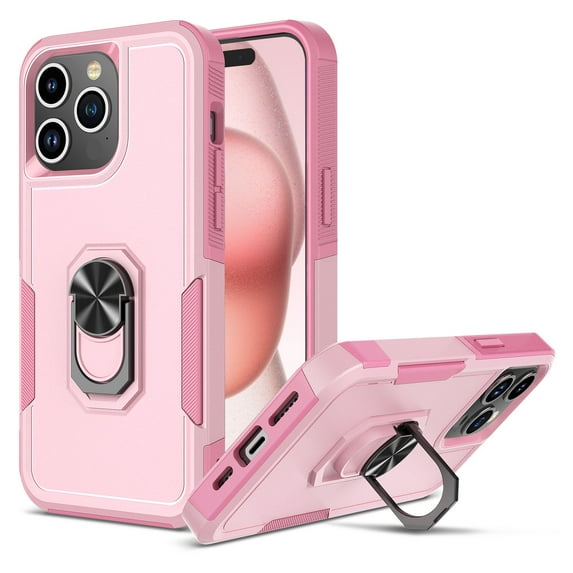 Ebizware for iphone 15 Pro Max Phone Case, 360° Rotatable Ring Holder Kickstand Case Heavy Duty Shockproof Magnetic Car Mount Supported Cover for iphone 15 Pro Max - Rose Gold